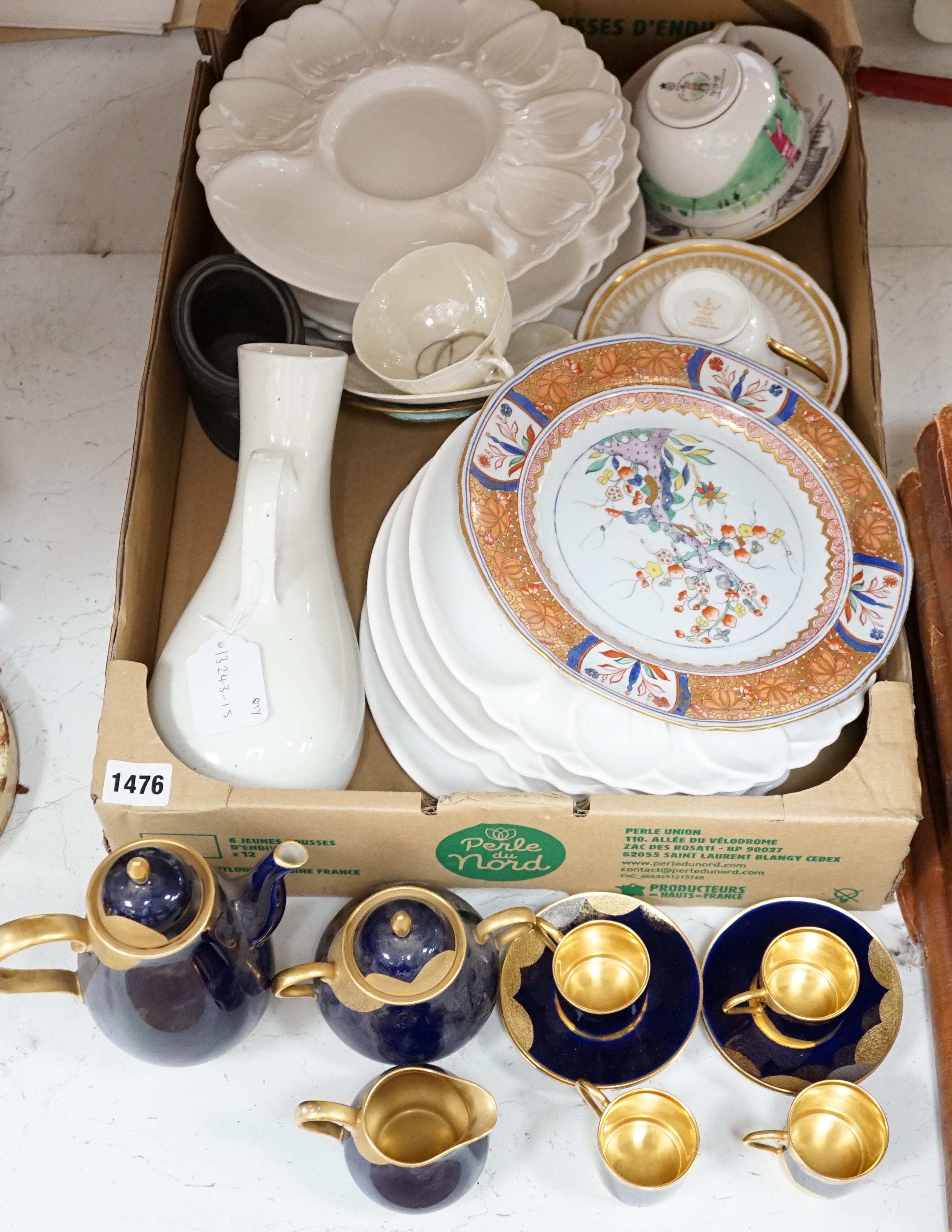 A collection of various china including Belleek cup and saucer, a Worcester cup and saucer and a set of eight circular dishes, largest 25cm in diameter